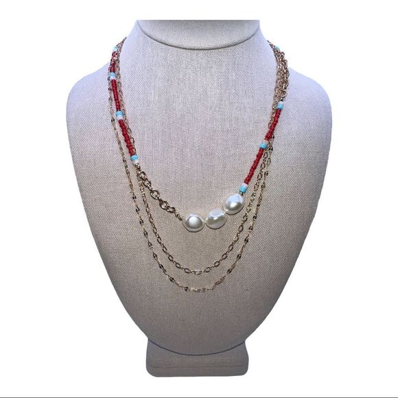 AQUA Multicolor Beaded and Pearl Multi Strand Necklace Bloomingdales New - Picture 1 of 3